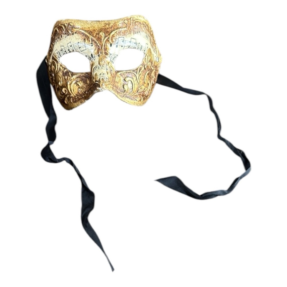 Authentic Kartaruga Venetian Papier-Mâché Mask – Gold Baroque & Music Design